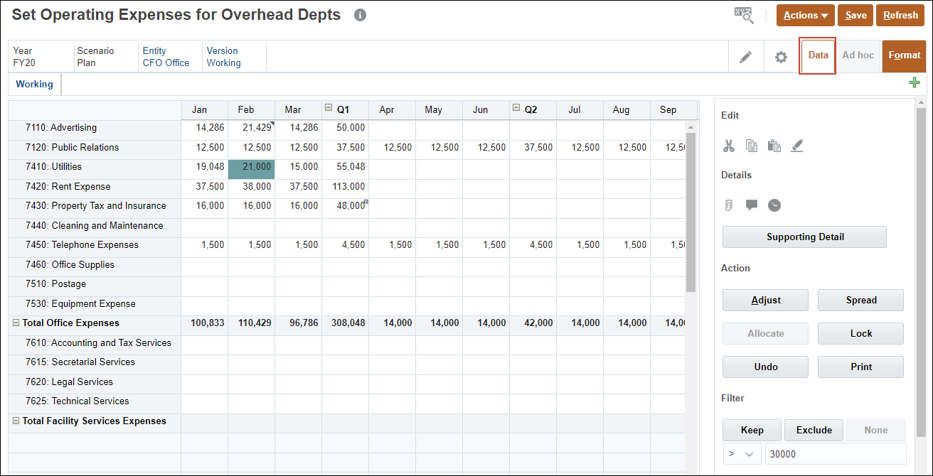 Expense form with Data button Highlighted