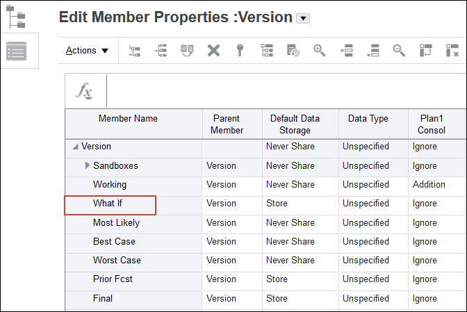 Edit Member Properties Select What If Version