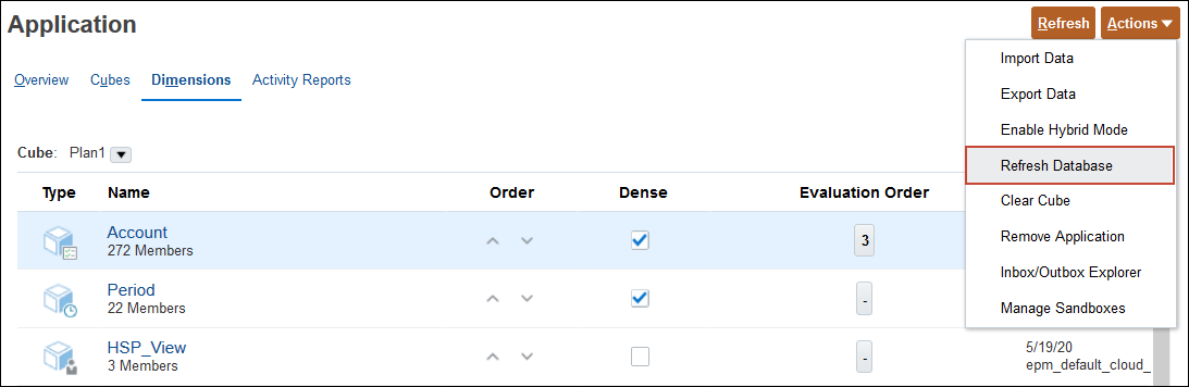 Application Page with Actions Menu Open