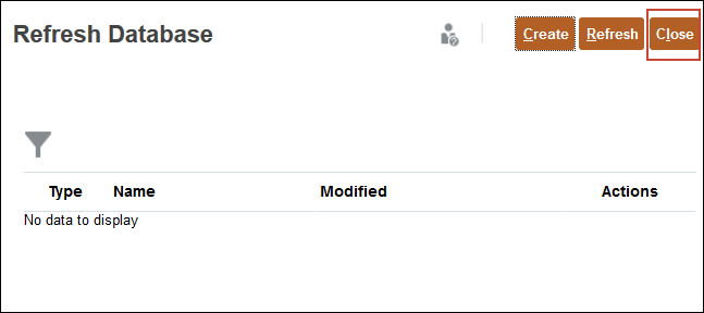 Refresh Database Dialog Select Close