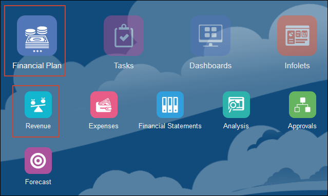 Home page with Financial Plan cluster open