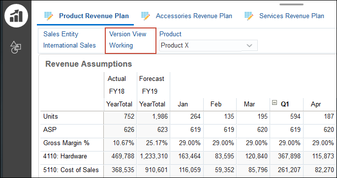 Product Revenue Plan page