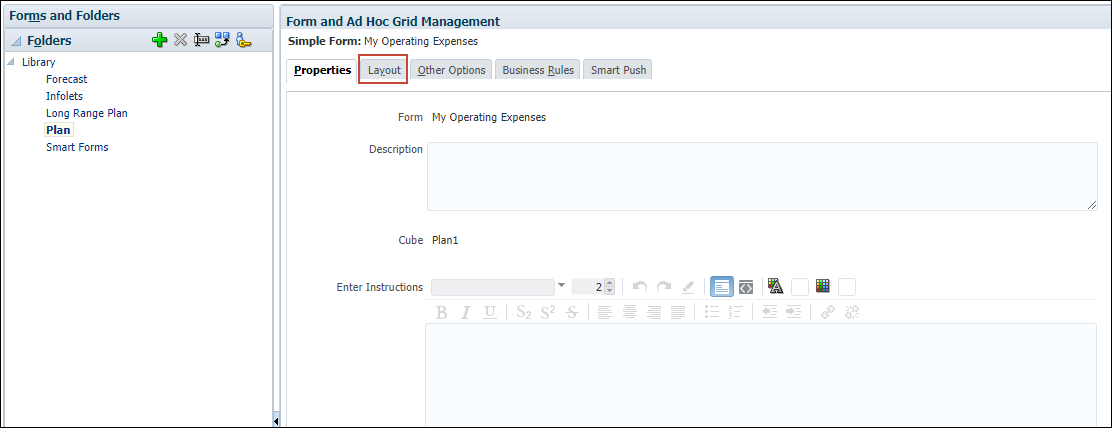Properties Tab of My Operating Expenses Form