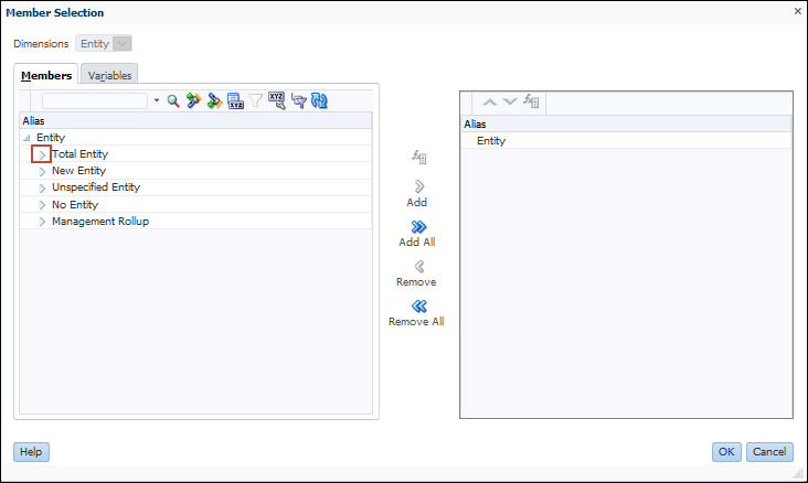 Member Selector Dialog for Entity