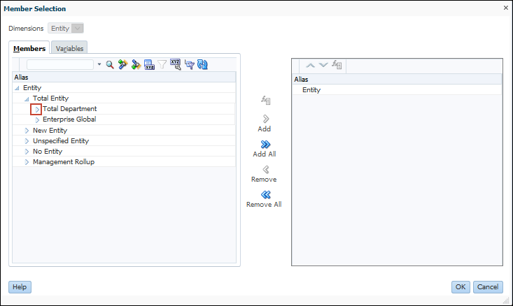 Member Selector Dialog with Total Entity Expanded