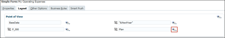 Layout Tab with Member Selector Highlighted