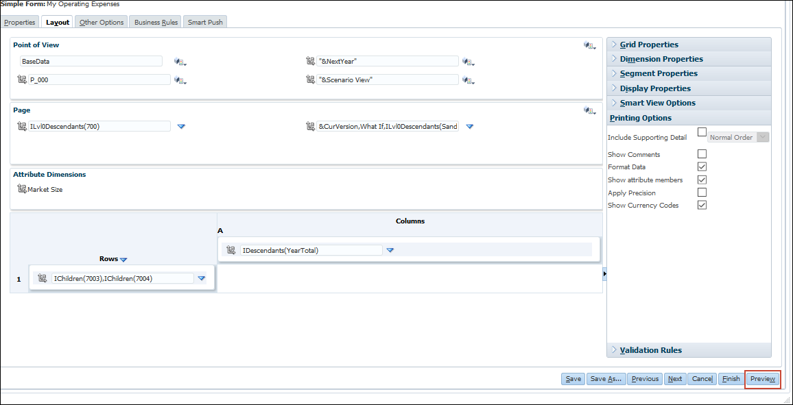 Layout Tab of Form with Preview Button Highlighted