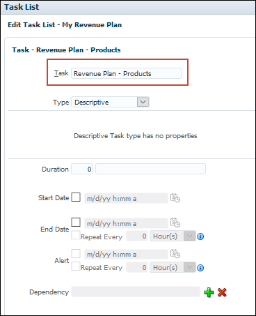 Edit Task for My Revenue Plan