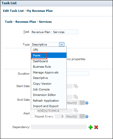 Edit Task List with Type Drop Down List
