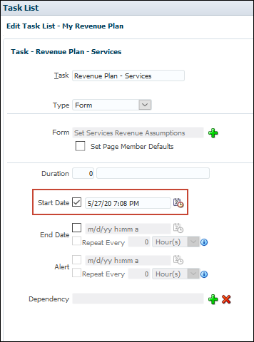 Edit Task with Start Date Highlighted