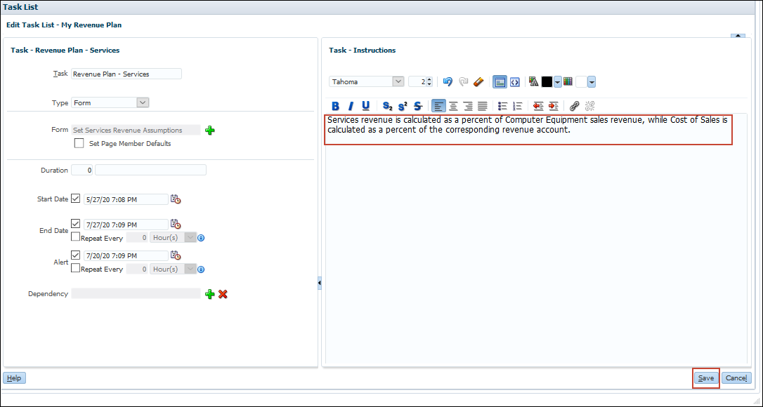 Edit Task Save Highlighted