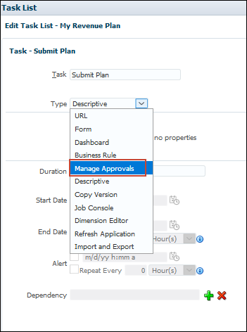 Edit Task with Type Drop Down List