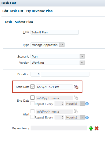 Edit Task with Start Date Highlighted