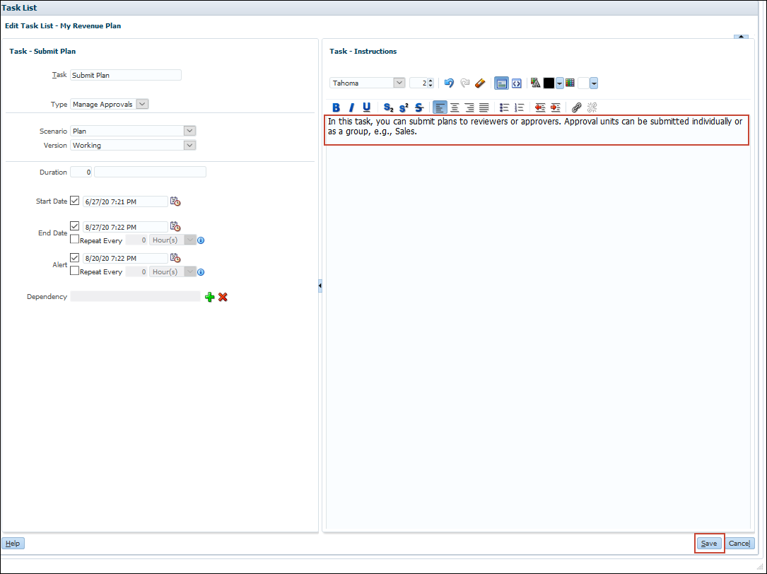 Edit Task with Save Highlighted