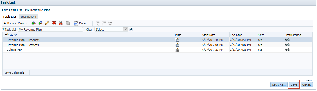 Edit Task List Dialog with Save Highlighted