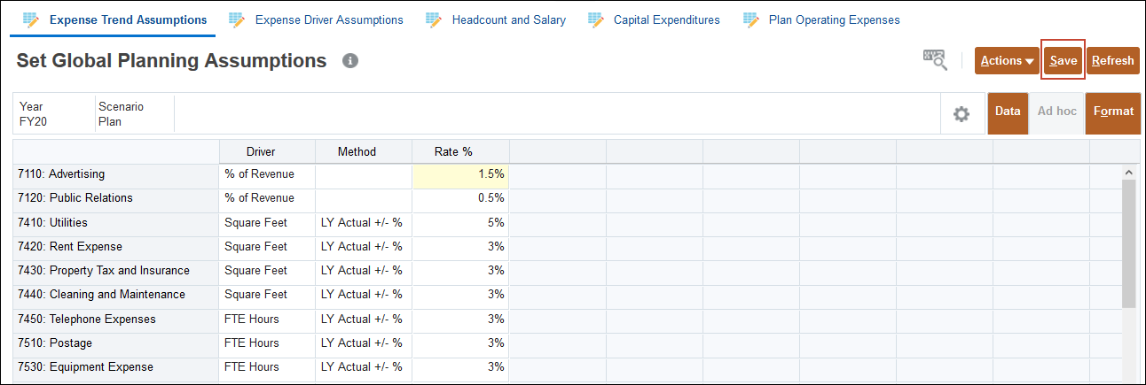 Set Global Planning Assumptions after changing rate