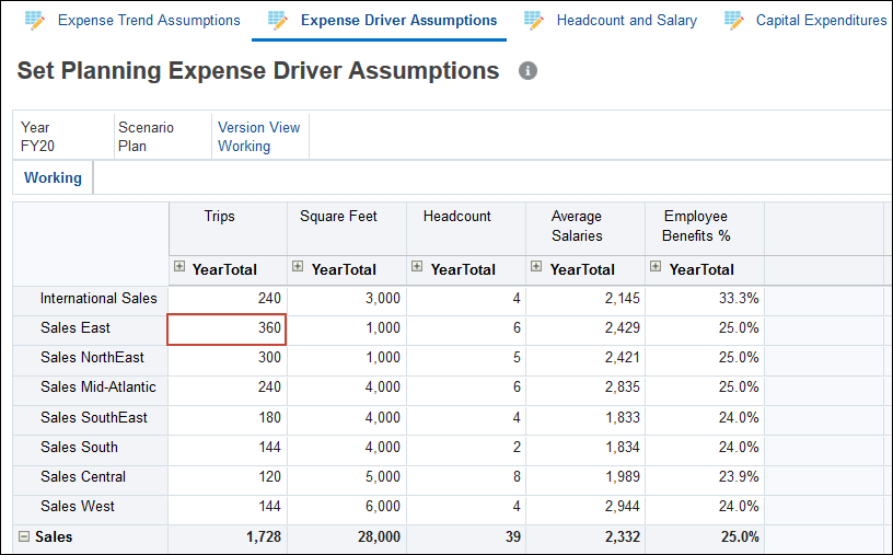 Set Planning Expense Driver Assumptions Form