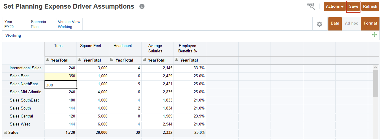 Set Planning Expense Driver Assumptions Form Before Saving