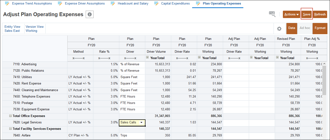 Adjust Plan Operating Expenses after selecting Driver