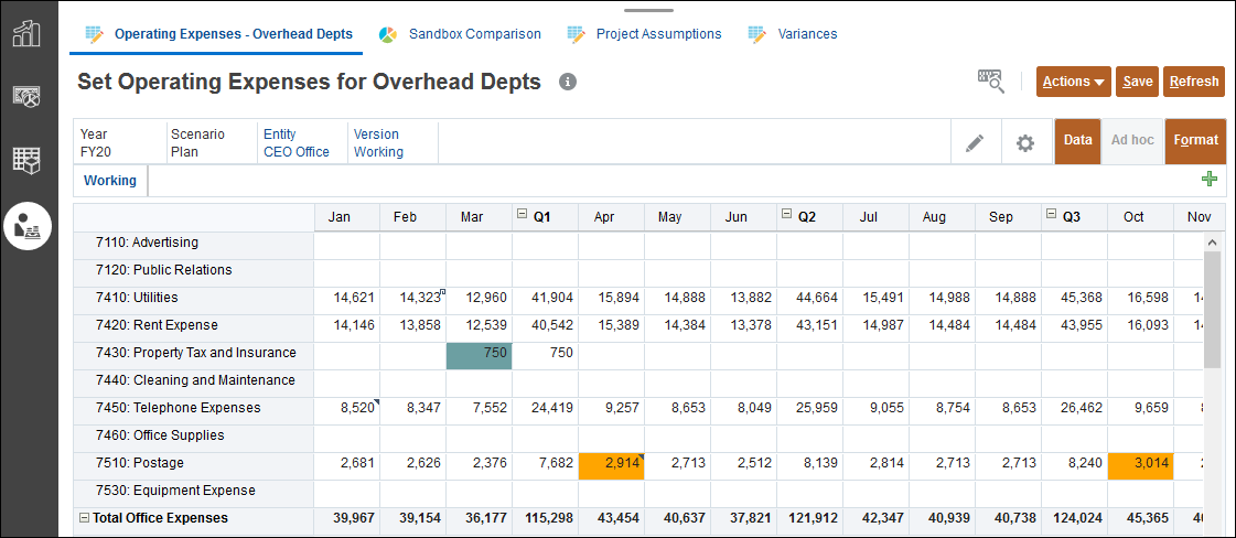 Set Operating Expenses for Overhead Depts For for CEO Office Page