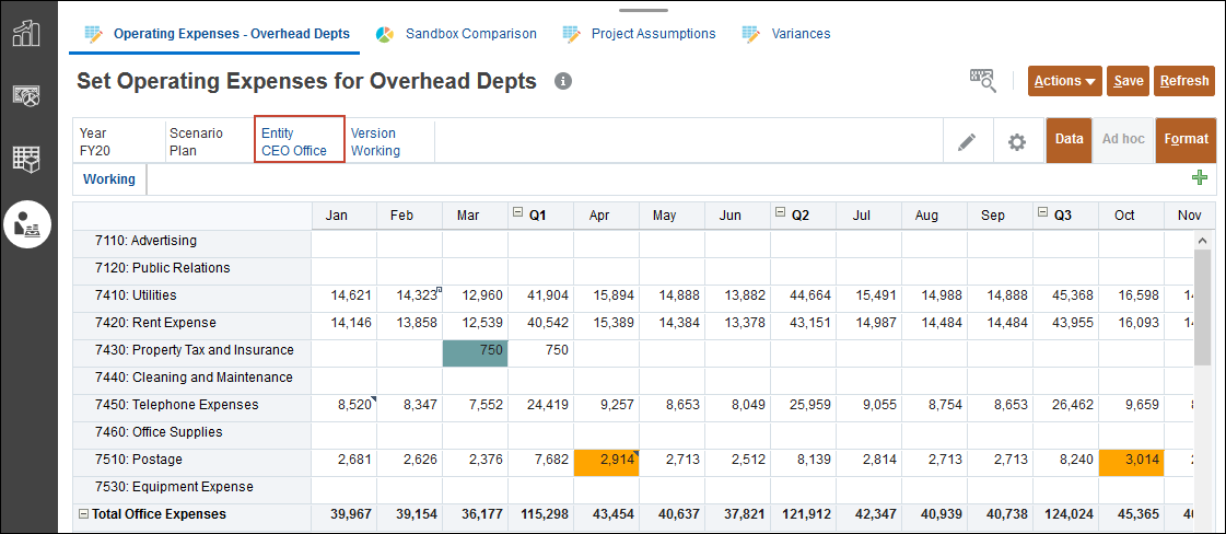 Set Operating Expenses for Overhead Depts For for CEO Office Page
