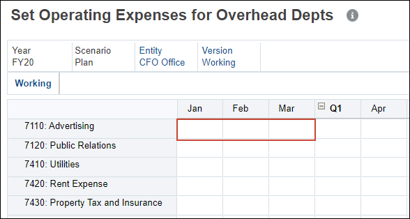 Set Operating Expenses for Overhead Depts Form