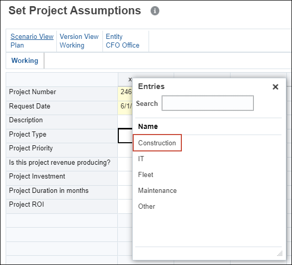 Project Type Drop Down
