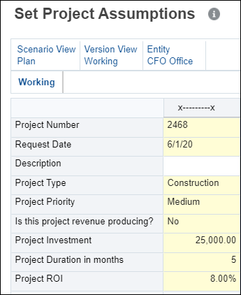 Set Project Assumptions Form to Enter Dates Text and Smart Lists
