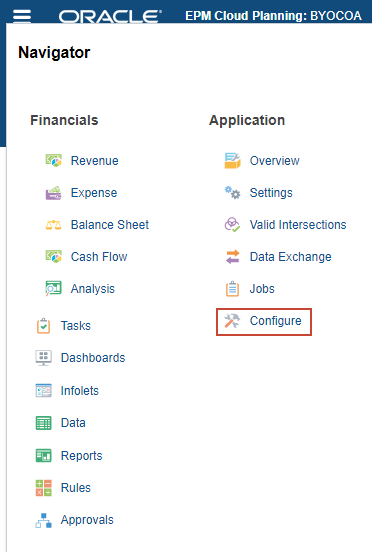 Navigating to the Configure page