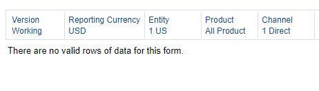 The form displays no valid rows of data