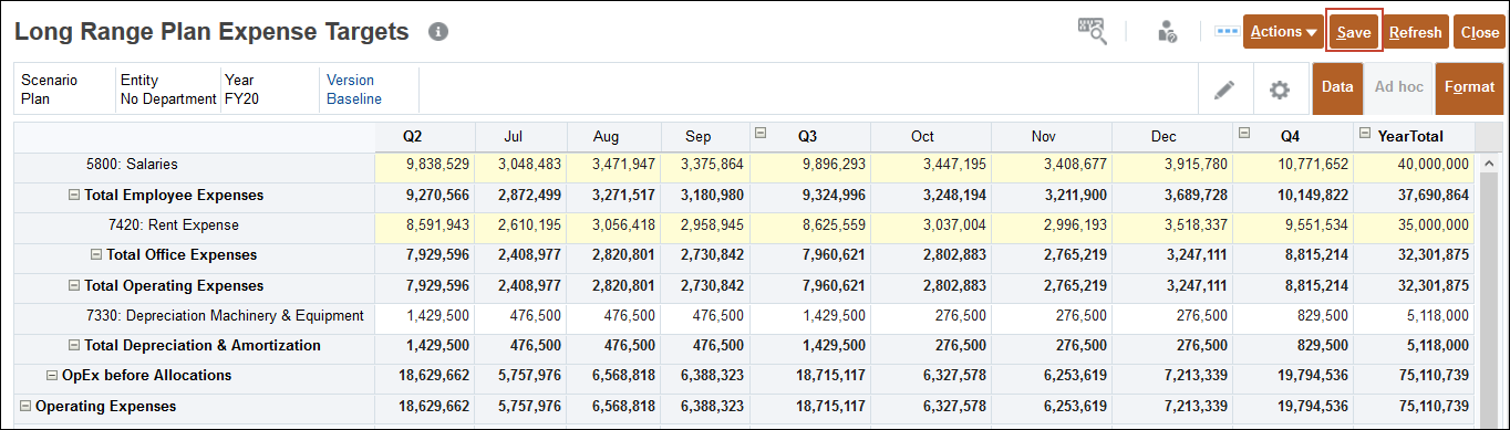 Target Expense Form Save Highlighted