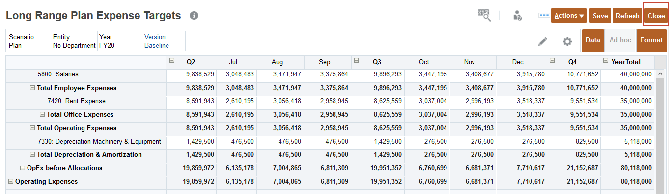 Target Expense Form with Close Highlighted
