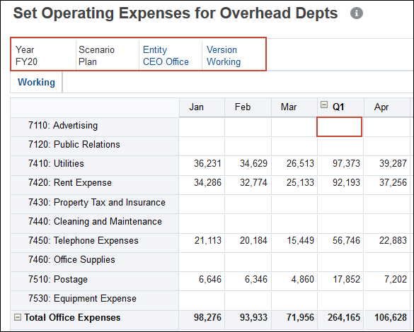 Set Operating Expenses for Overhead Departments Form