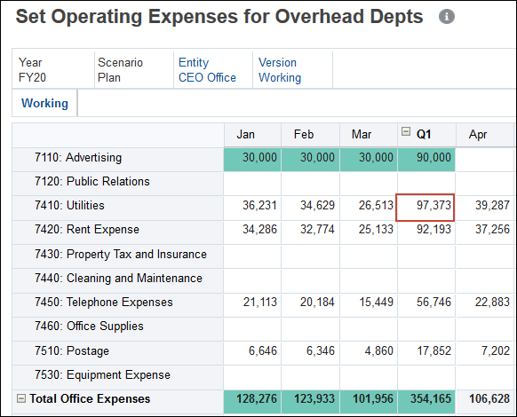 Set Operating Expenses for Overhead Departments Form