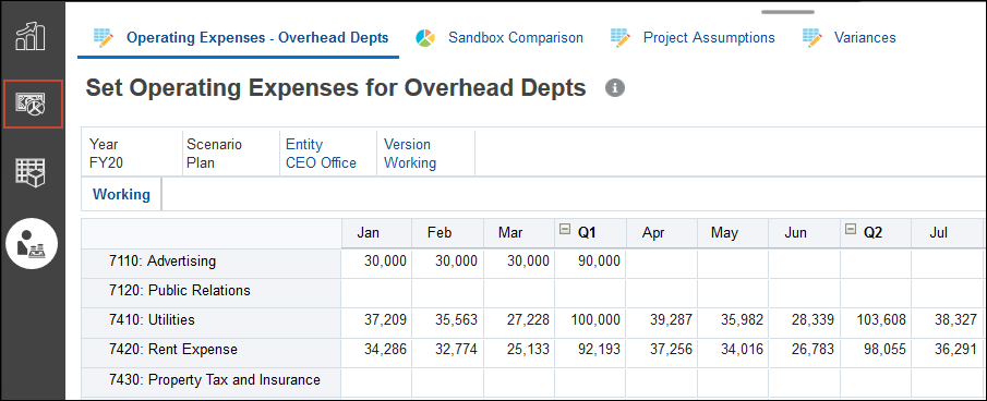 Set Operating Expenses Overhead Targets Form