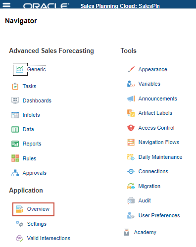Navigating to Application Overview