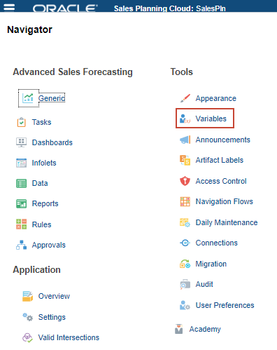 Navigating to Variables