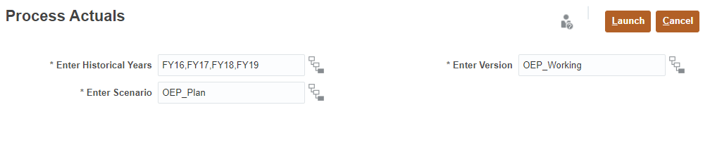 Process Actuals Selections