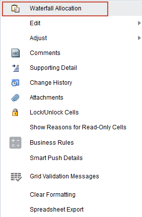 Waterfall Allocation on Menu