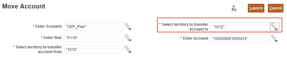 Select territory to transfer account to