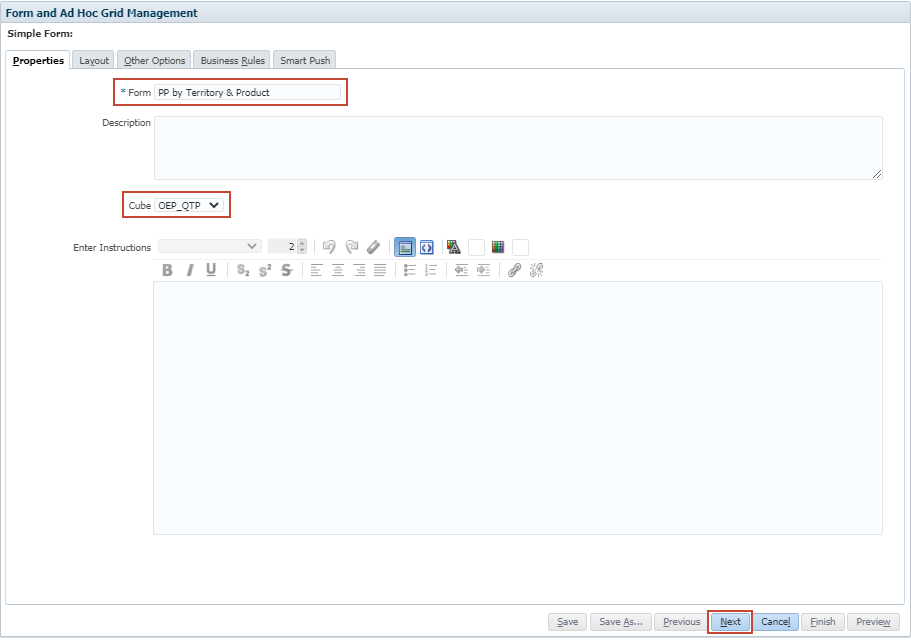 Creating forms - Properties tab