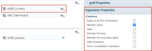 Dimension properties for Currency