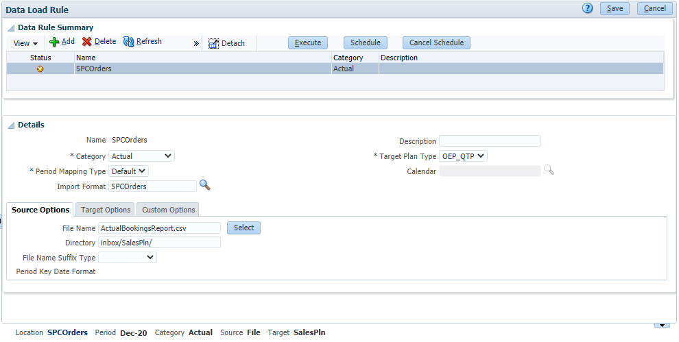 SPCOrders data load rule