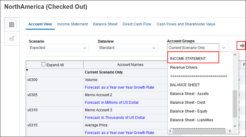 Account Groups Drop Down