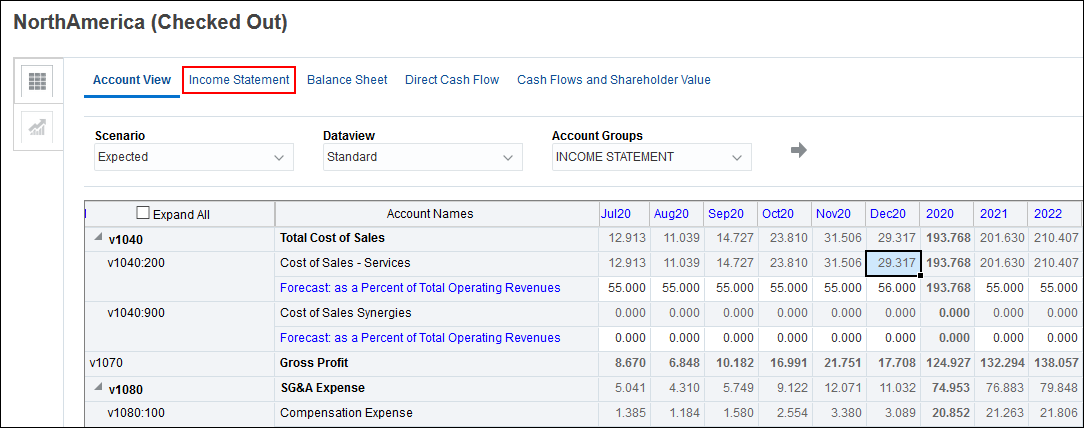 Account View IS Highlighted