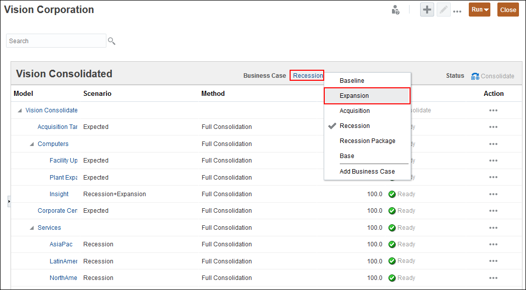 Vision Corporation Consolidation for Recession