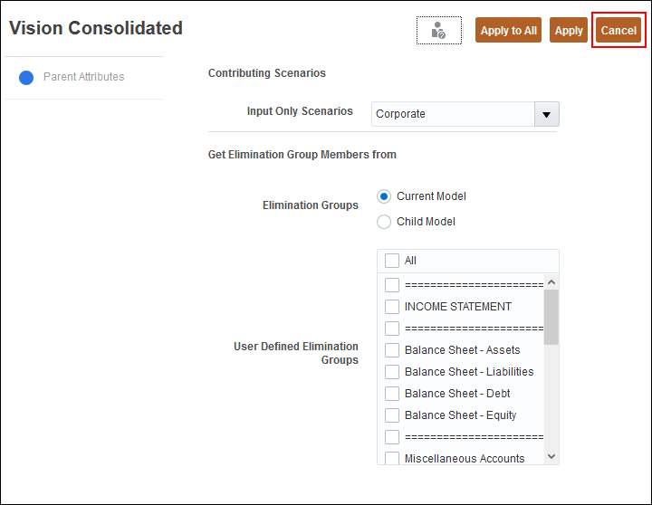 Vision Consolidated Attributes Cancel