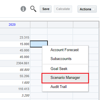Right-click cell menu