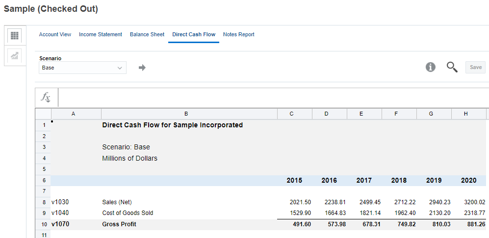 Direct Cash Flow report for the Base scenario.