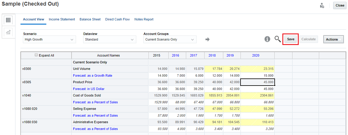 High Growth scenario calculated